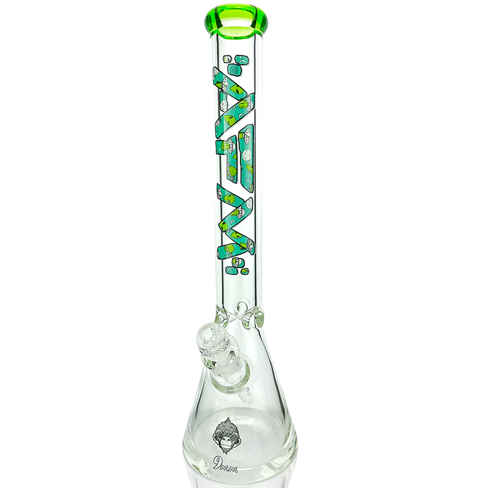 18" AFM Glass Green Alien 9mm Beaker Bong