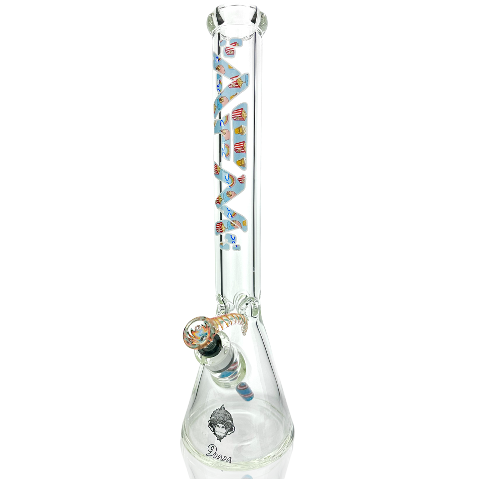 18" AFM Popcorn & Rainbows Clear 9mm Glass Beaker Bong Bundle