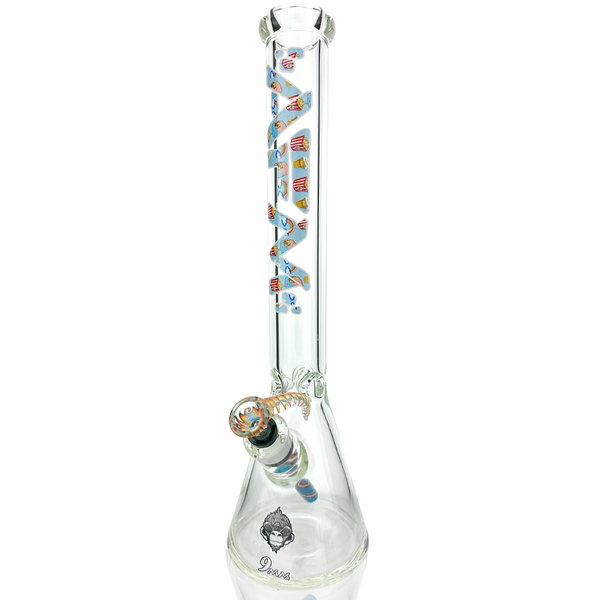 18" AFM Popcorn & Rainbows Clear 9mm Glass Beaker Bong Bundle