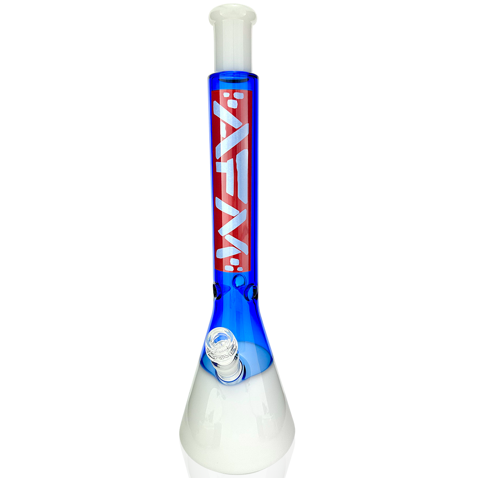 18" AFM Red Label Quasar Glass Beaker Bong, Ink Blue/ Ivory