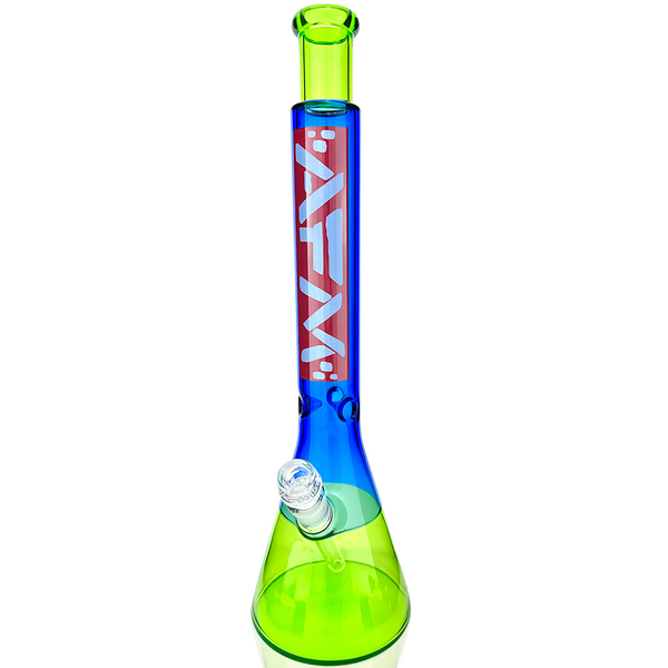 18" AFM Red Label Quasar Glass Beaker Bong, Ink Blue / Lime